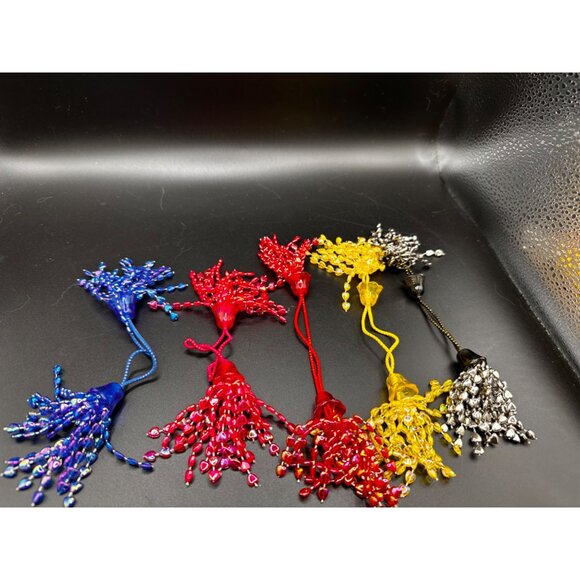 Vintage double ended beaded pony tail holders hair ties lot of 5 with beads - Picture 2 of 6